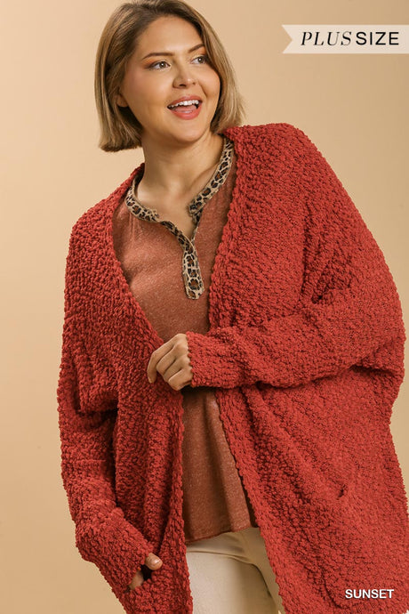 Open Front Oversized Cardigan Sweater With Pockets in Sunset king-general-store-5710.myshopify.com