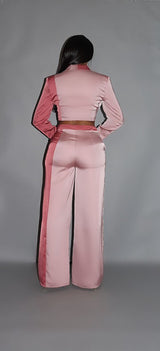 Blush Colorblock Crop Blazer With Matching Low Rise Wide Leg Pant Set With Pockets king-general-store-5710.myshopify.com