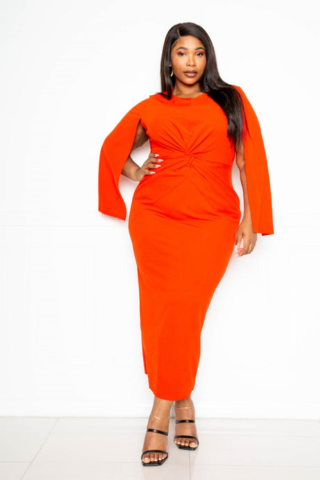 Orange Red Cape Sleeve Dress With Knot Detail king-general-store-5710.myshopify.com