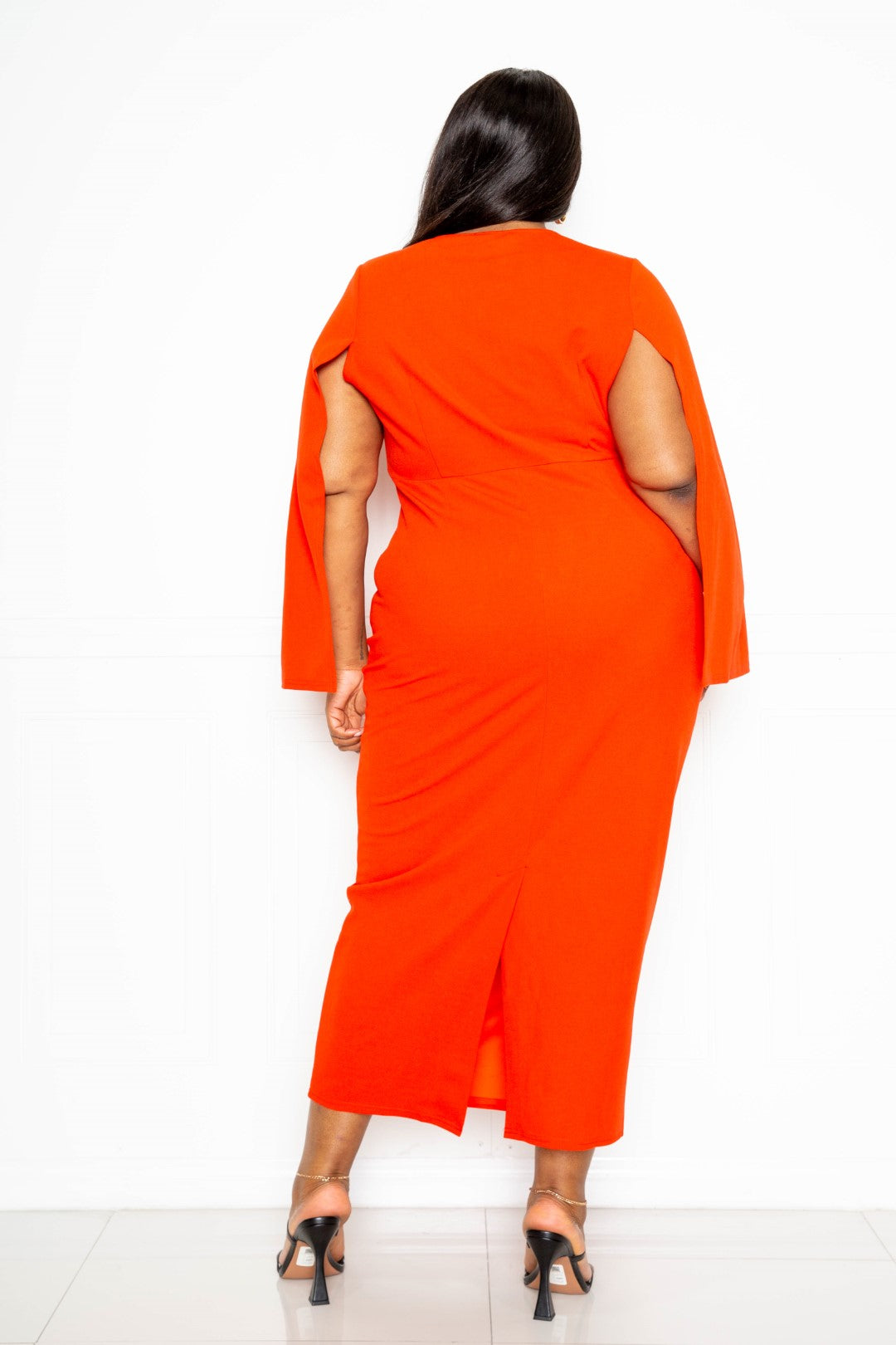 Orange Red Cape Sleeve Dress With Knot Detail king-general-store-5710.myshopify.com