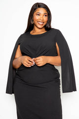 Black Cape Sleeve Dress With Knot Detail king-general-store-5710.myshopify.com