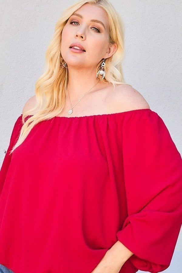 Off Shoulder Long Bubble Sleeve Solid Top king-general-store-5710.myshopify.com