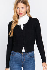 Crew Neck Cable Sweater Cardigan in Black king-general-store-5710.myshopify.com