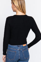 Crew Neck Cable Sweater Cardigan in Black king-general-store-5710.myshopify.com