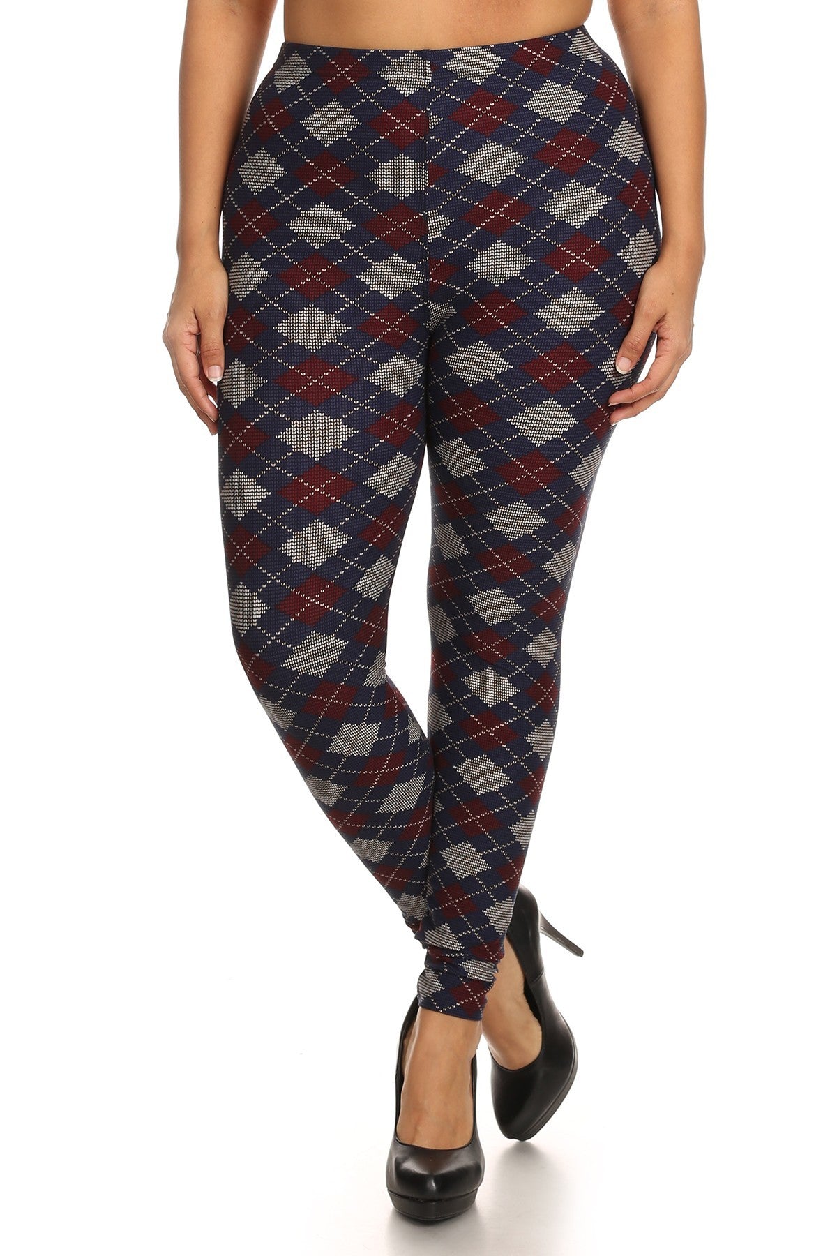 Plus Size Plaid Graphic Printed Knit Legging With Elastic Waist Detail king-general-store-5710.myshopify.com