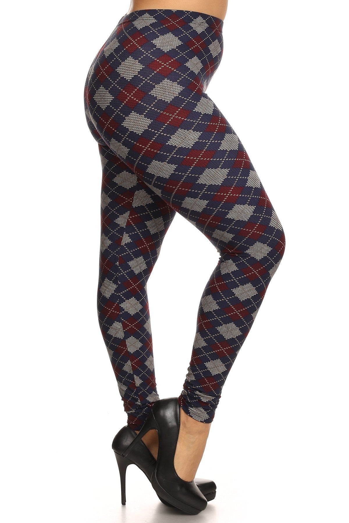 Plus Size Plaid Graphic Printed Knit Legging With Elastic Waist Detail king-general-store-5710.myshopify.com