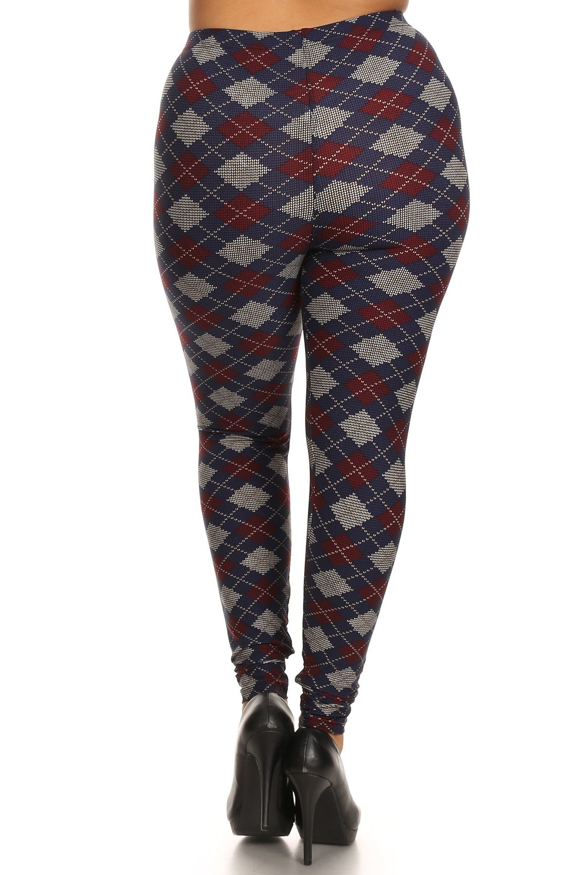 Plus Size Plaid Graphic Printed Knit Legging With Elastic Waist Detail king-general-store-5710.myshopify.com