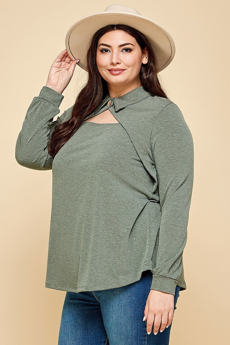 Plus Size Solid Long Sleeved Fashion Top king-general-store-5710.myshopify.com