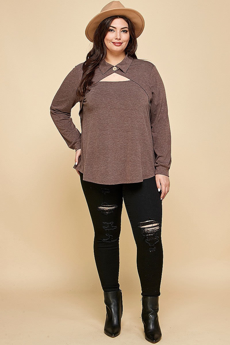 Plus Size Solid Long Sleeve Fashion Top king-general-store-5710.myshopify.com