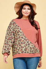 Plus Size Cute Animal French Terry Brush Contrast Print Pullover king-general-store-5710.myshopify.com