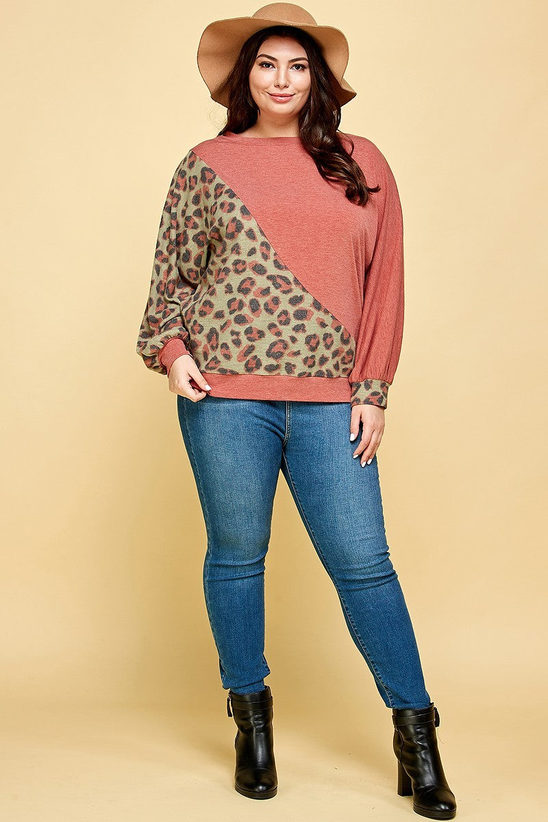 Plus Size Cute Animal French Terry Brush Contrast Print Pullover king-general-store-5710.myshopify.com