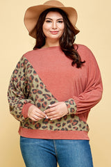 Plus Size Cute Animal French Terry Brush Contrast Print Pullover king-general-store-5710.myshopify.com