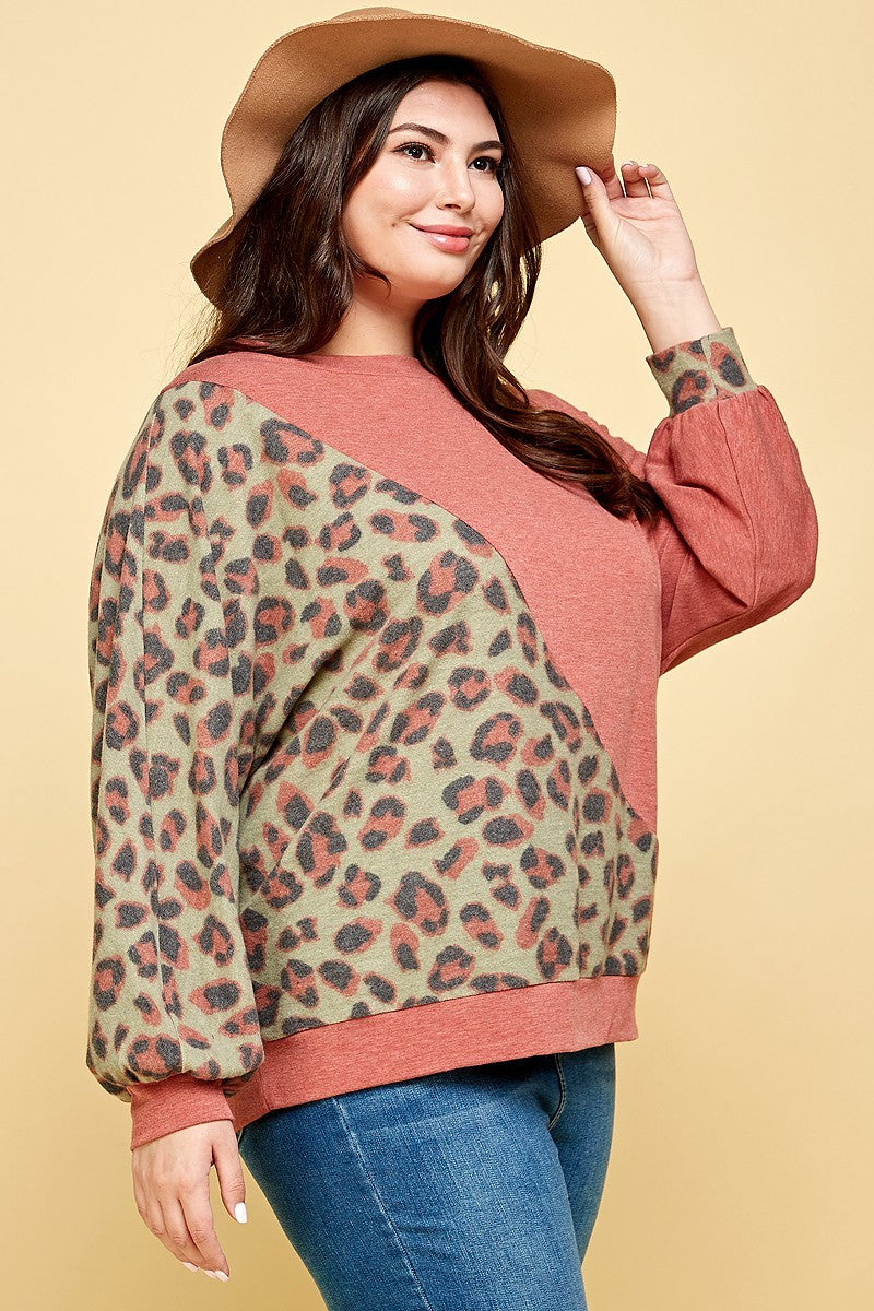 Plus Size Cute Animal French Terry Brush Contrast Print Pullover king-general-store-5710.myshopify.com