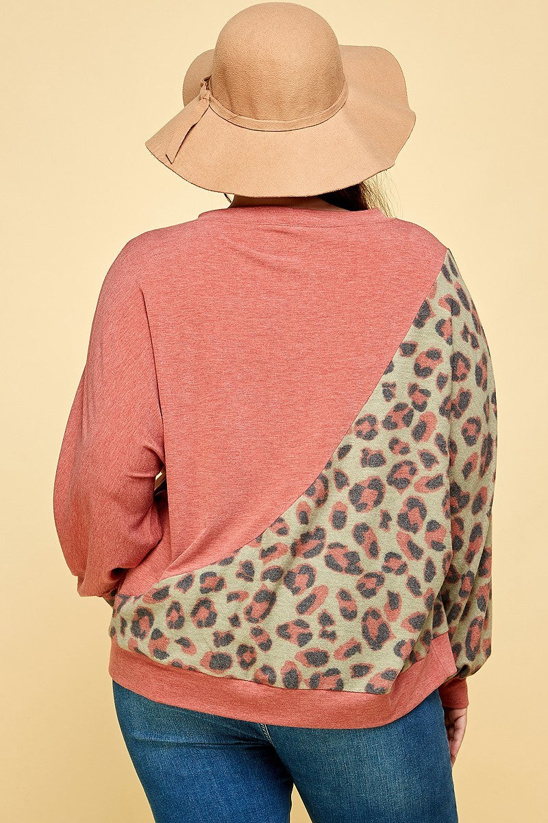 Plus Size Cute Animal French Terry Brush Contrast Print Pullover king-general-store-5710.myshopify.com