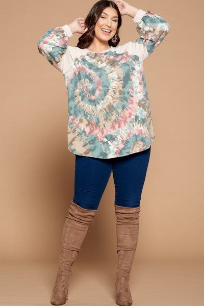 Plus Size Tie Dye French Terry Print Balloon Sleeve Top king-general-store-5710.myshopify.com