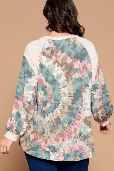 Plus Size Tie Dye French Terry Print Balloon Sleeve Top king-general-store-5710.myshopify.com