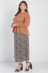 Plus Caramel Waffle Knit Back Button Detail Long Sleeve Top king-general-store-5710.myshopify.com