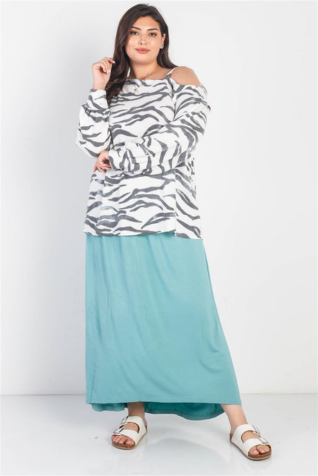 Plus White & Charcoal Zebra Flannel Cold Shoulder Long Sleeve Top king-general-store-5710.myshopify.com