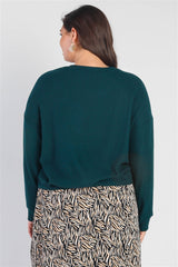 Plus Hunter Green Flannel Ribbed Twisted Detail Top king-general-store-5710.myshopify.com