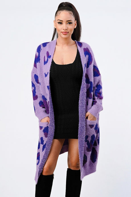 Leopard Angora Sweater Oversized Cardigan in Ultra Violet king-general-store-5710.myshopify.com