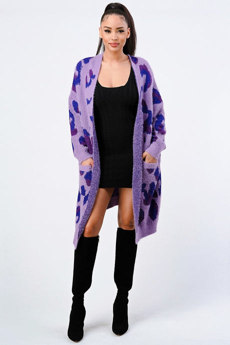 Leopard Angora Sweater Oversized Cardigan in Ultra Violet king-general-store-5710.myshopify.com