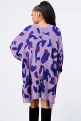 Leopard Angora Sweater Oversized Cardigan in Ultra Violet king-general-store-5710.myshopify.com