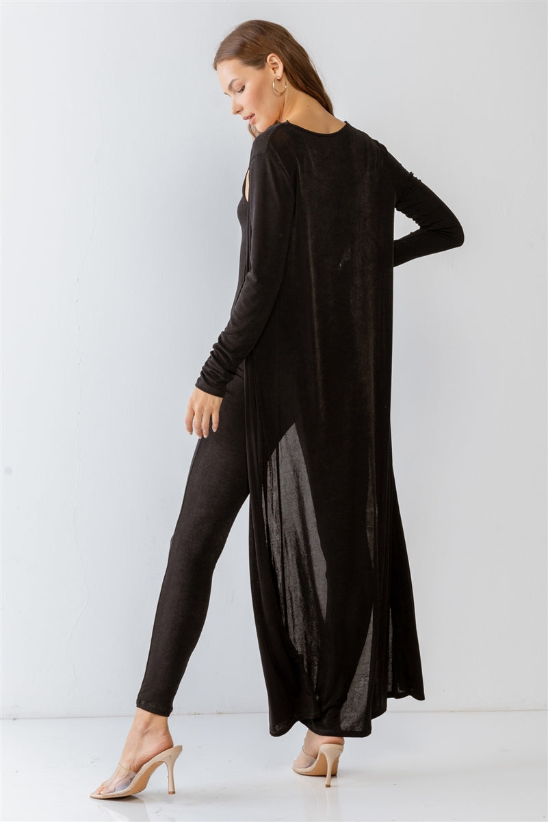 Black Sleeveless Slim Fit Jumpsuit & Open Front Long Sleeve Cardigan Set king-general-store-5710.myshopify.com