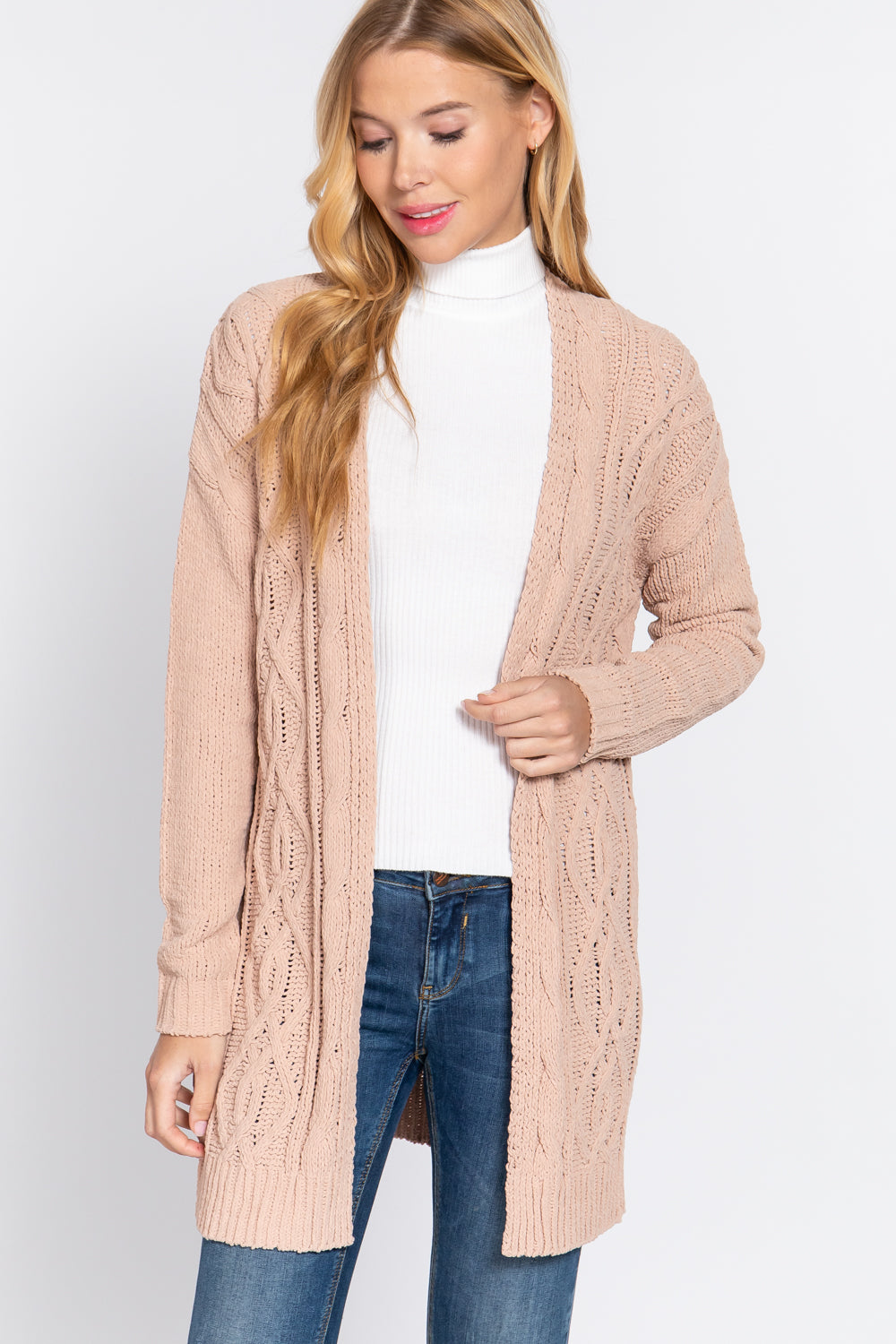 Chenille Sweater Cardigan in Salmon king-general-store-5710.myshopify.com