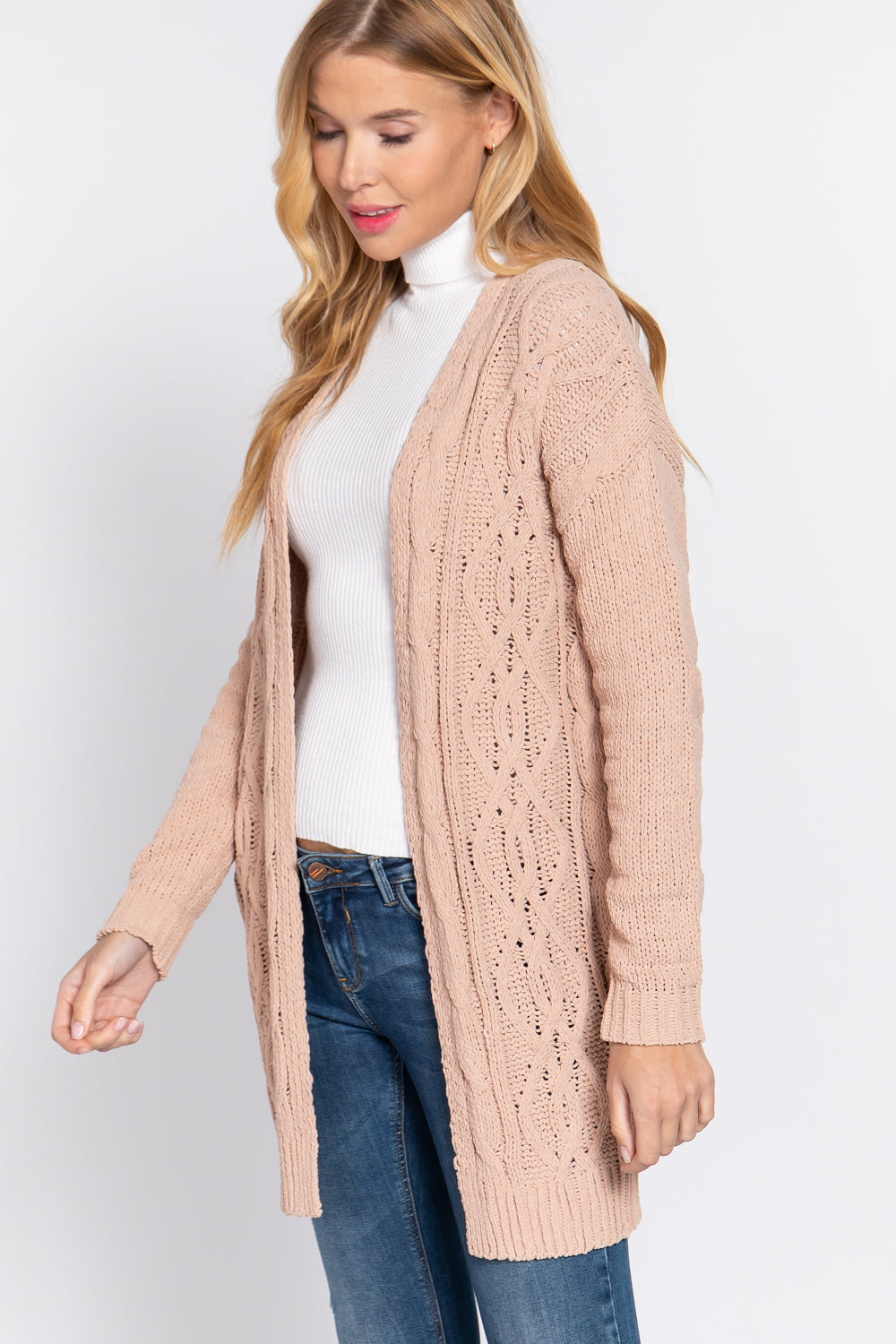 Chenille Sweater Cardigan in Salmon king-general-store-5710.myshopify.com