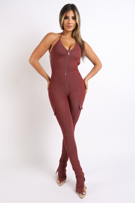 Brick Cargo Pocket Halter Jumpsuits king-general-store-5710.myshopify.com