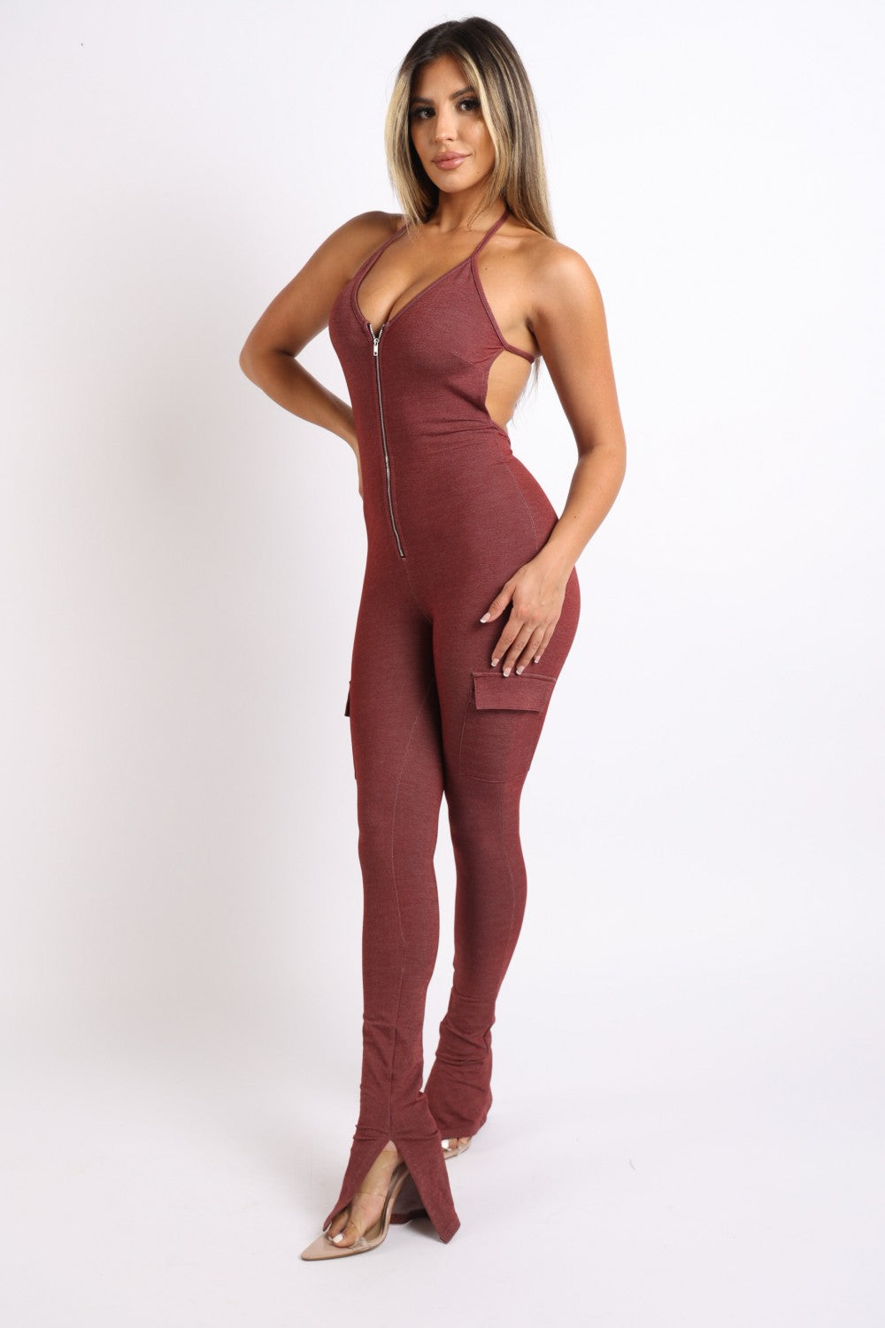 Brick Cargo Pocket Halter Jumpsuits king-general-store-5710.myshopify.com