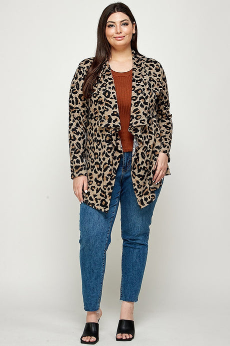 Plus Size Animal Leopard Printed Knit Cardigan in Brown king-general-store-5710.myshopify.com