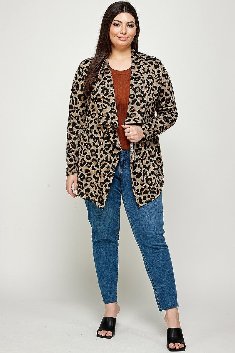 Plus Size Animal Leopard Printed Knit Cardigan in Brown king-general-store-5710.myshopify.com