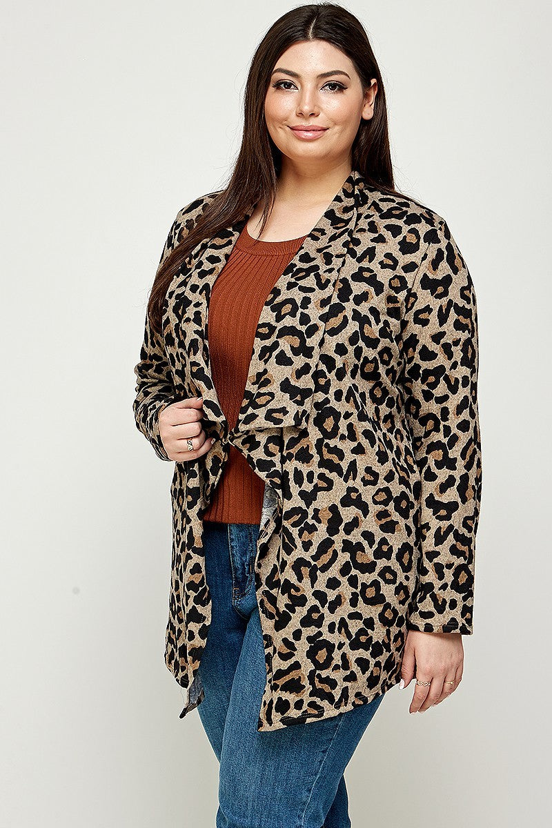 Plus Size Animal Leopard Printed Knit Cardigan in Brown king-general-store-5710.myshopify.com