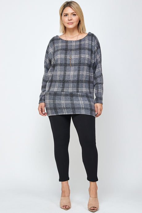 Plaid Print Tunic Top, With Long Dolman Sleeves king-general-store-5710.myshopify.com