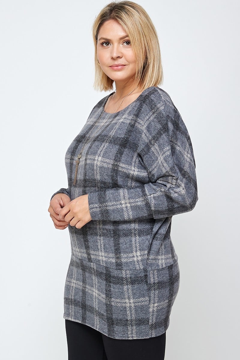 Plaid Print Tunic Top, With Long Dolman Sleeves king-general-store-5710.myshopify.com