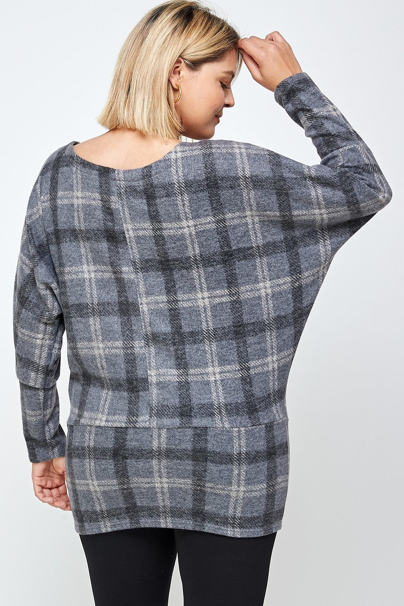 Plaid Print Tunic Top, With Long Dolman Sleeves king-general-store-5710.myshopify.com