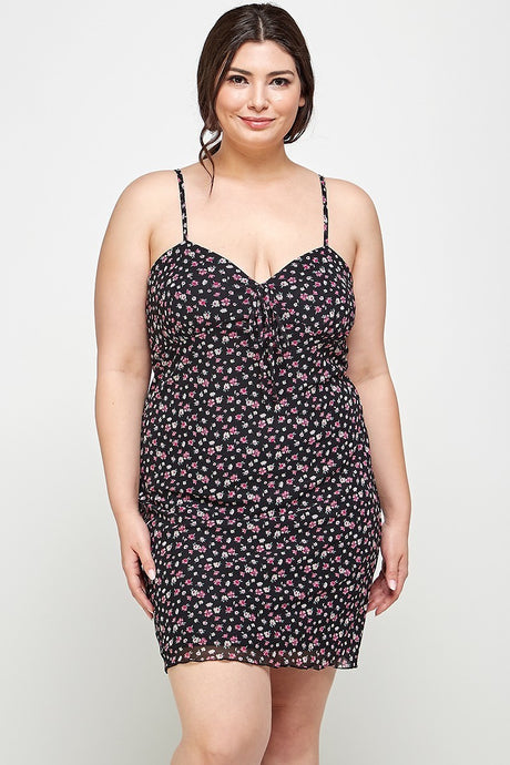 Plus Size Ditsy Floral Print On Mesh Fabric Cami Dress king-general-store-5710.myshopify.com