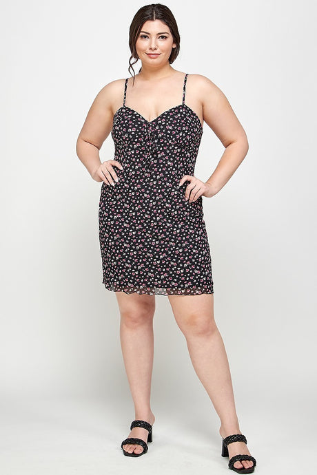 Plus Size Ditsy Floral Print On Mesh Fabric Cami Dress king-general-store-5710.myshopify.com