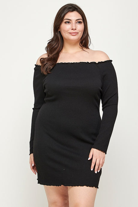 Plus Size, Solid Smocked Off Shoulder Dress king-general-store-5710.myshopify.com