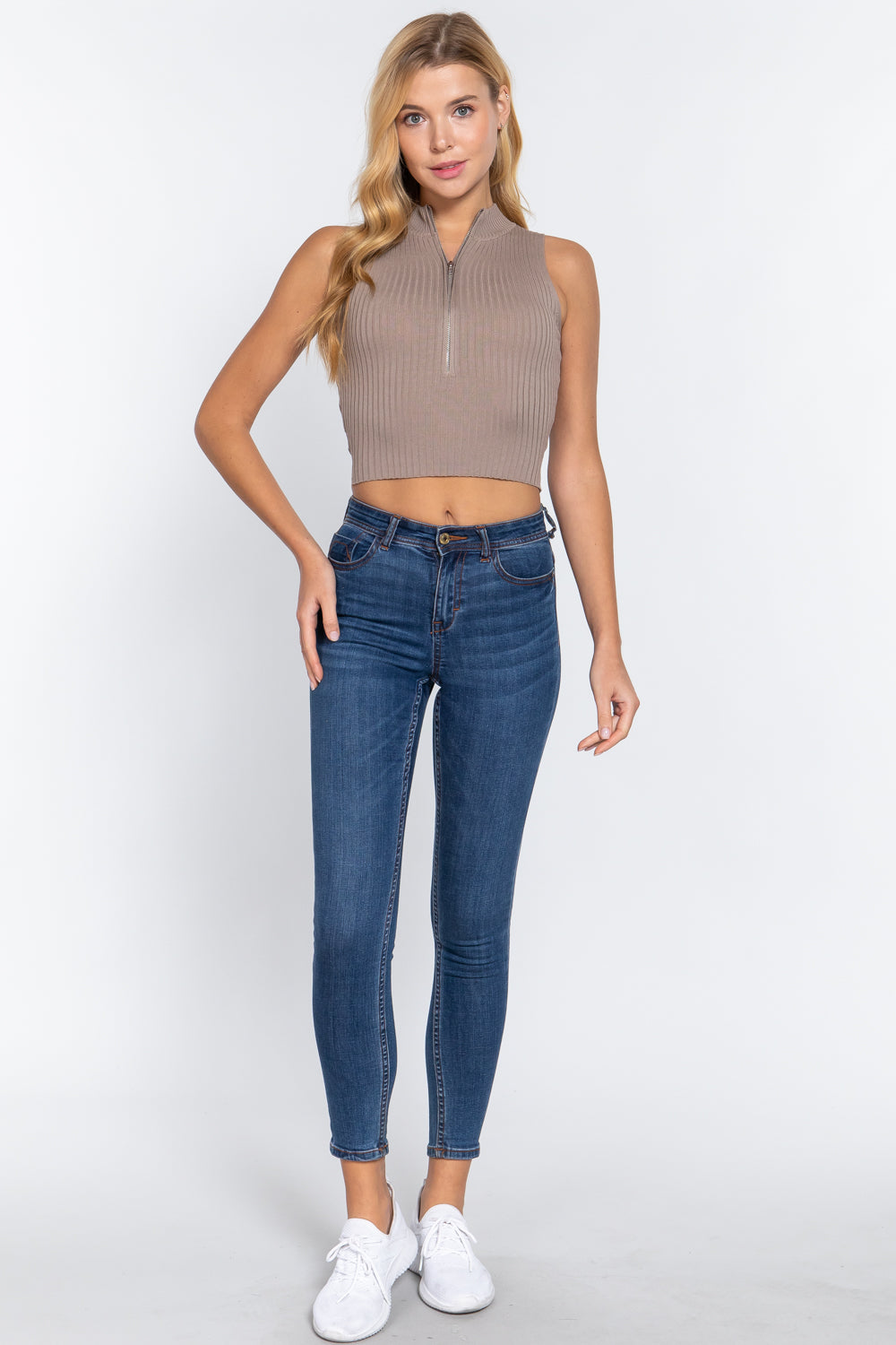 Sleeveless Rib Sweater Top W/zipper king-general-store-5710.myshopify.com