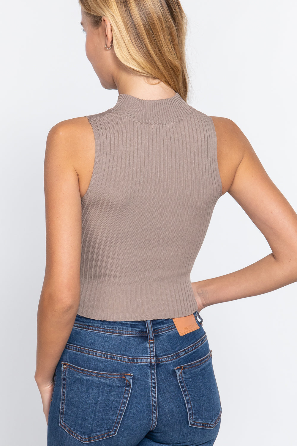 Sleeveless Rib Sweater Top W/zipper king-general-store-5710.myshopify.com