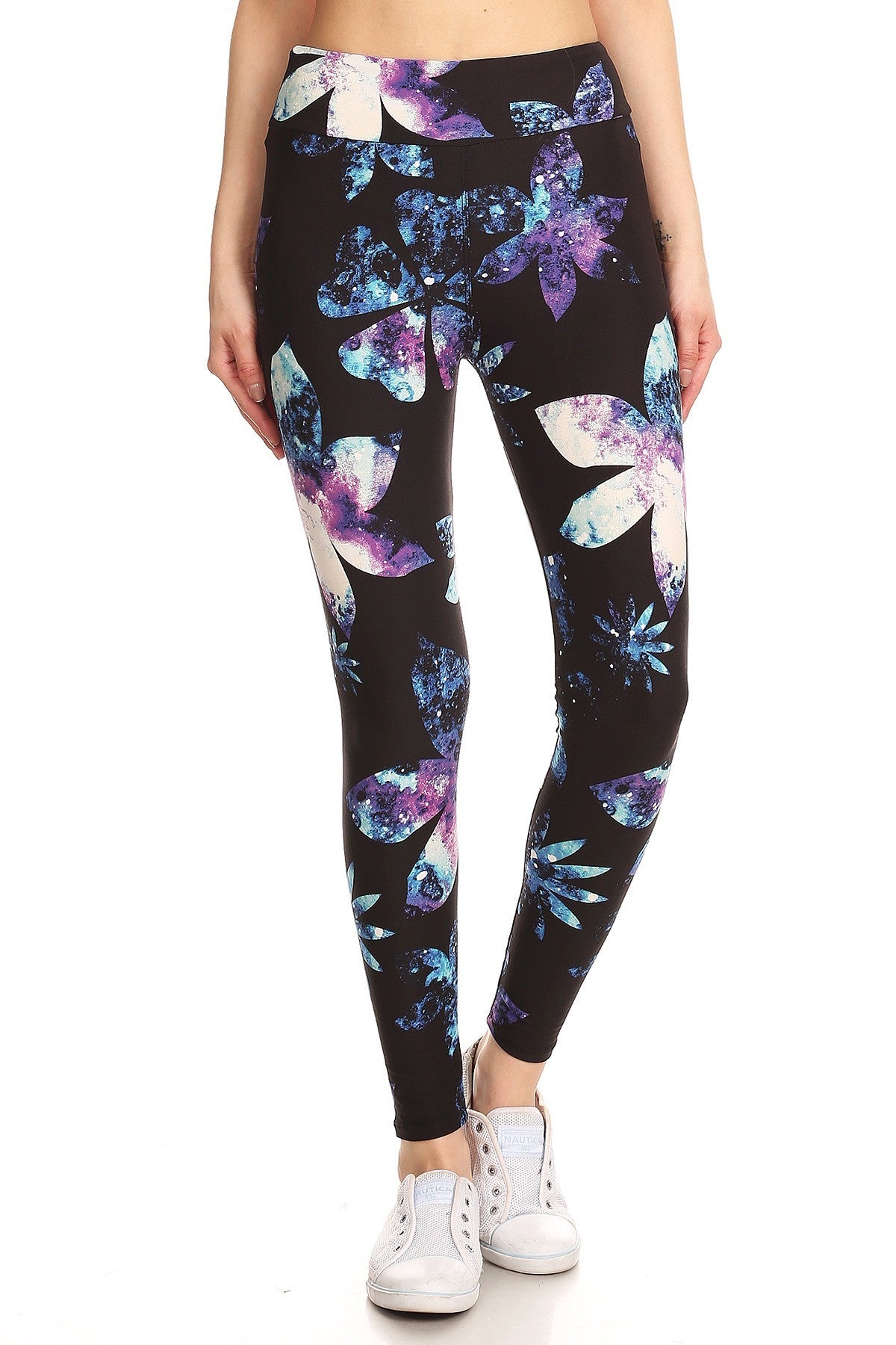 Yoga Style Banded Lined Galaxy Silhouette Floral Print Full Length Leggings king-general-store-5710.myshopify.com