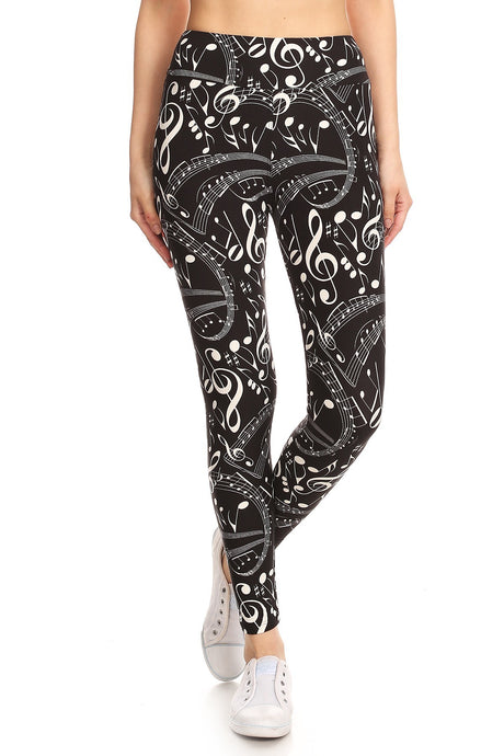 Yoga Style Banded Lined Music Note Print Full Length Leggings king-general-store-5710.myshopify.com