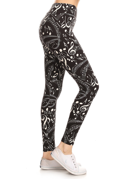 Yoga Style Banded Lined Music Note Print Full Length Leggings king-general-store-5710.myshopify.com