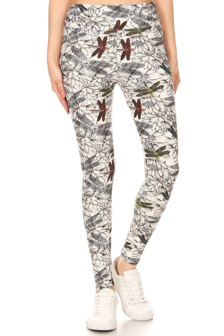 Yoga Style Banded Lined Dragonfly Print Full Length Leggings king-general-store-5710.myshopify.com