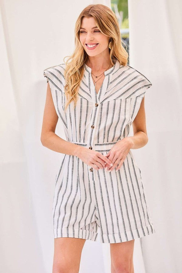 Off White Stripe Print Romper king-general-store-5710.myshopify.com