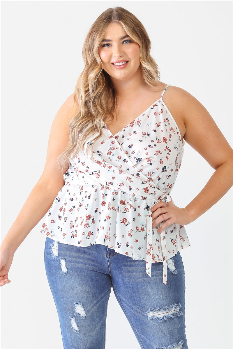 Plus Floral Sleeveless Wrap Neck Flare Hem Top king-general-store-5710.myshopify.com