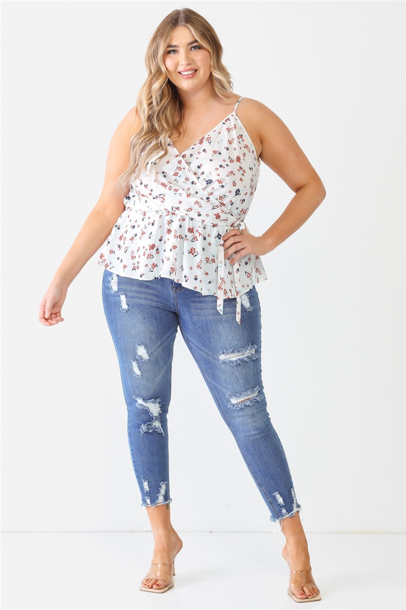 Plus Floral Sleeveless Wrap Neck Flare Hem Top king-general-store-5710.myshopify.com