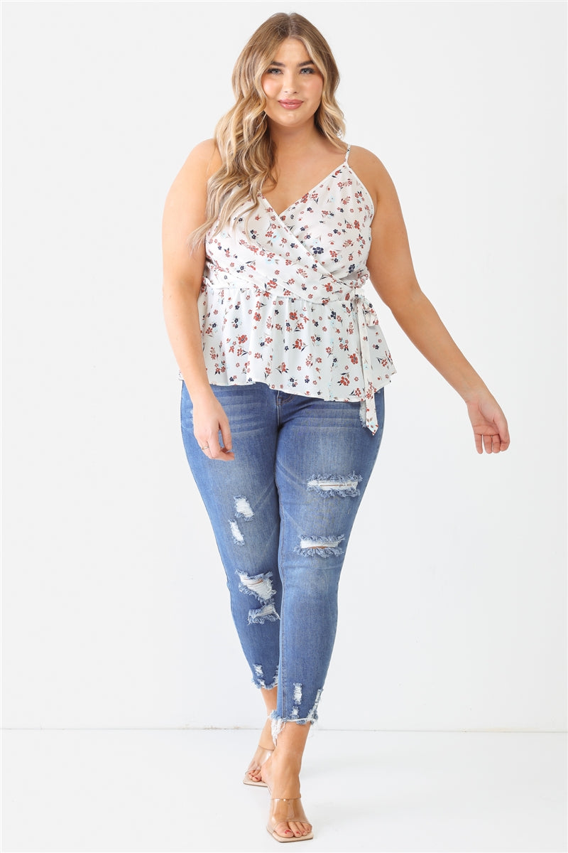 Plus Floral Sleeveless Wrap Neck Flare Hem Top king-general-store-5710.myshopify.com